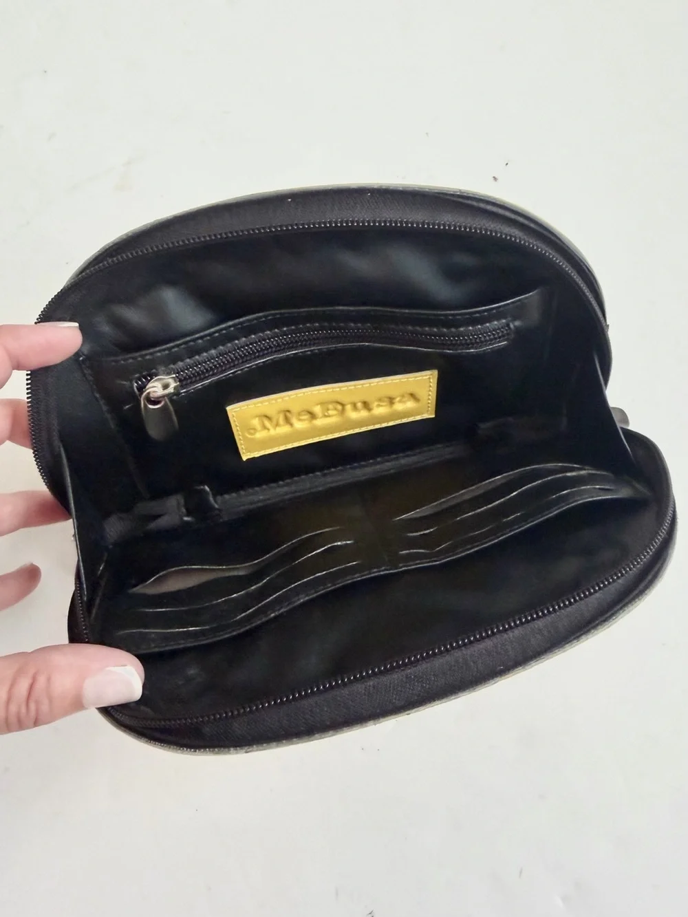 MeDusa Gold Yellow Floral Embossed Half-Moon Clutch Vegan Leather